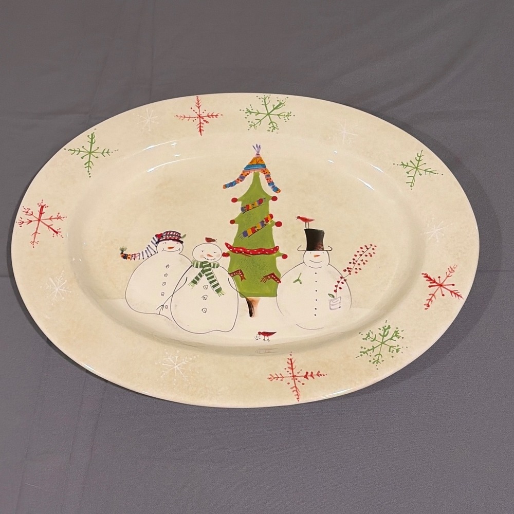Oneida Snowmates Oval Serving Platter Debbie Taylor-Kerman Christmas Snowman 18"